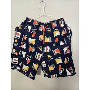 Nautica Boys Swim Shorts M (10/12) Navy Yellow Nautical Flag Print Elastic Waist